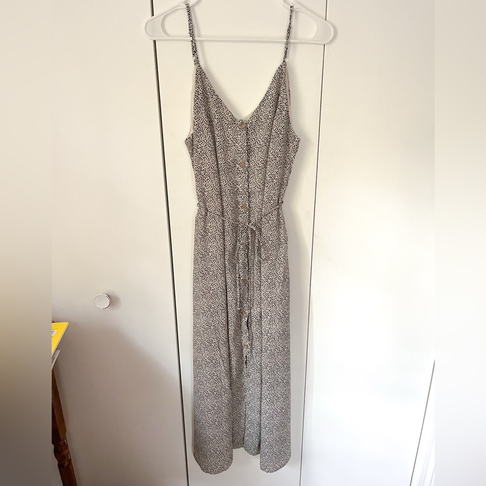 Cheetah Print Midi Sundress Button Front Neutral Tan & Black Casual Summer Dress